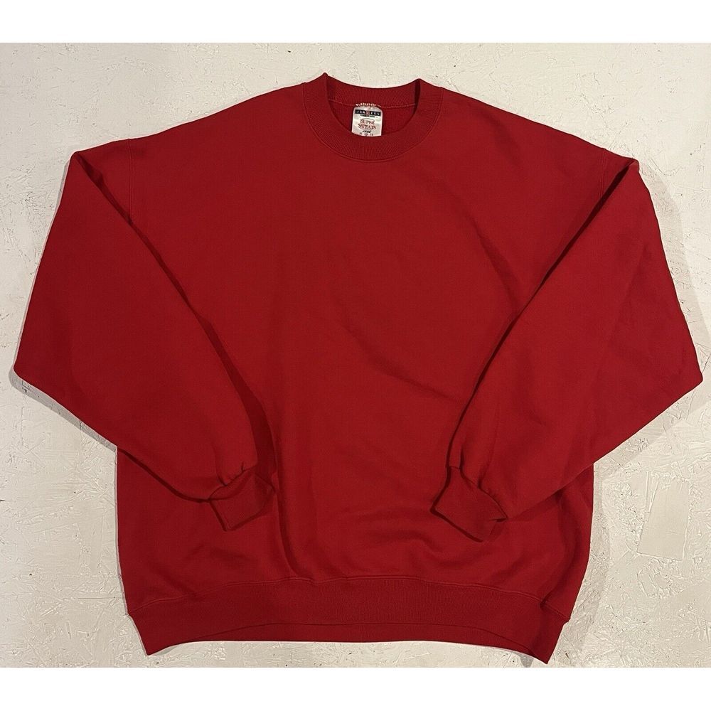 Vintage 90's Jerzees Super Sweats Crewneck Sweatshirt‎ Red Blank Mens XL